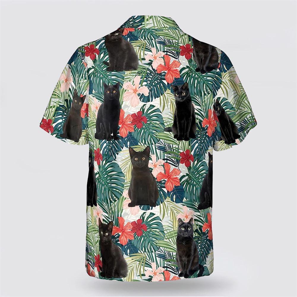 Black Cat With Green Leaves And Red Flower Pattern Hawaiin Shirt – Gifts For Pet Lover