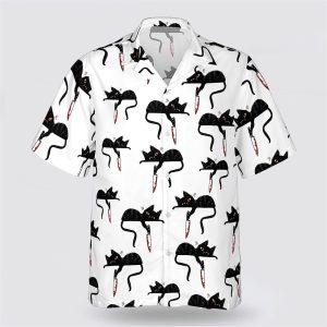 Black Cat With Knife Pattern Hawaiin Shirt&hellip;