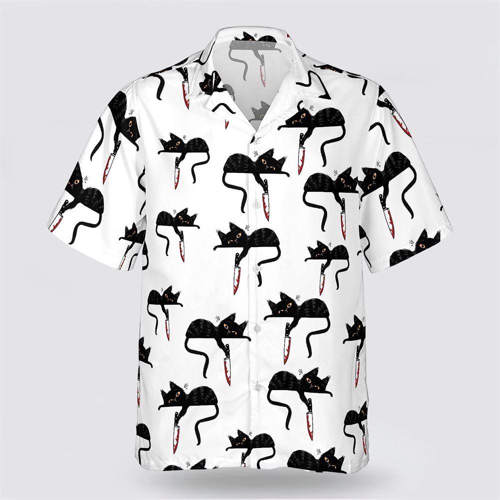 Black Cat With Knife Pattern Hawaiin Shirt – Gifts For Pet Lover