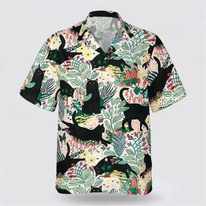 Black Cat With Leaves Pattern Hawaiin Shirt&hellip;