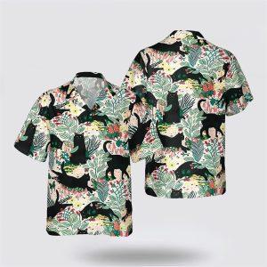 Black Cat With Leaves Pattern Hawaiin Shirt&hellip;