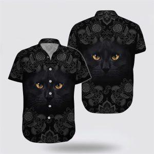 Black Cat With Yellow Eyes Pattern Hawaiin&hellip;
