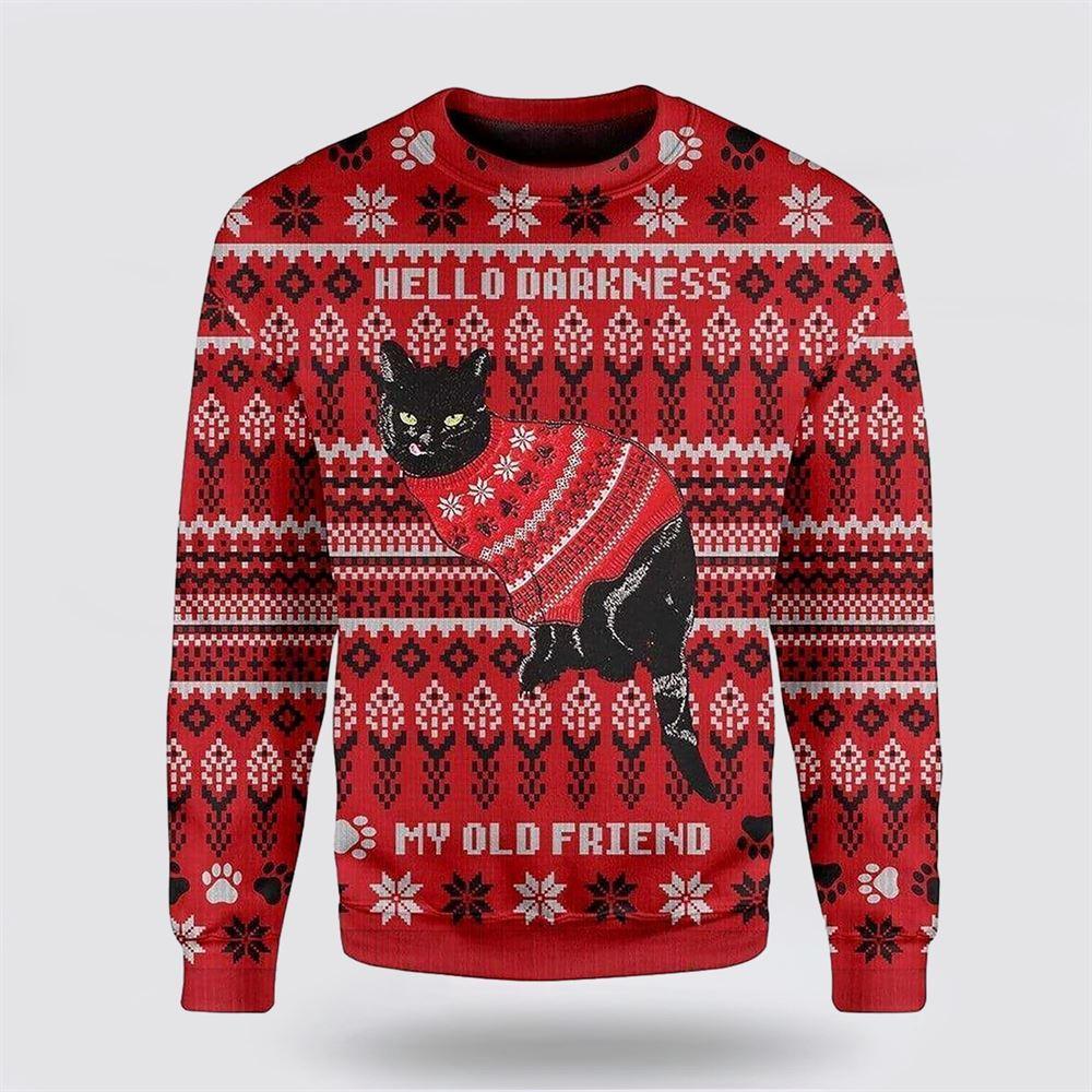 Black Cat wear red sweater Christmas Sweater – Cat Lover Christmas Sweater