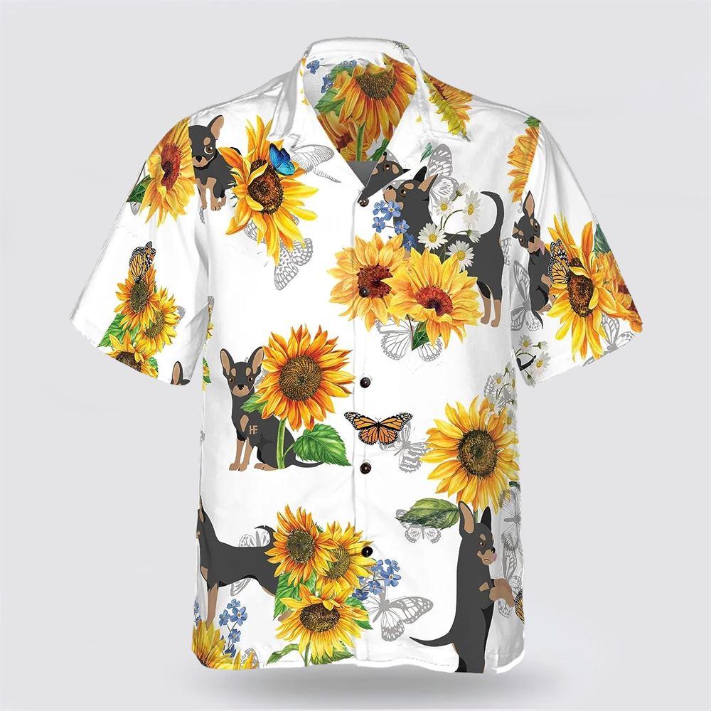 Black Chihuahua Dog Sunflower Pattern Hawaiian Shirt – Gift For Dog Lover