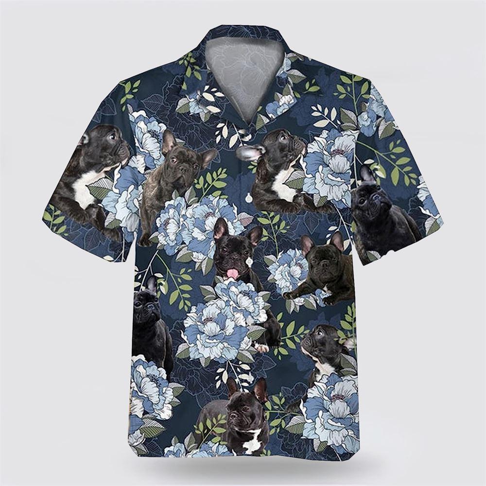 Black French Bulldog On The Blue Flower Background Hawaiian Shirt – Pet Lover Hawaiian Shirts