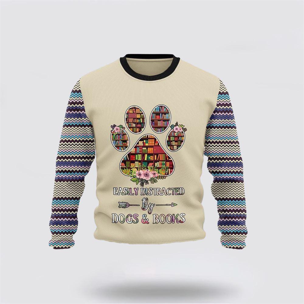 Book And Dogs Ugly Christmas Sweater – Dog Lover Christmas Sweater