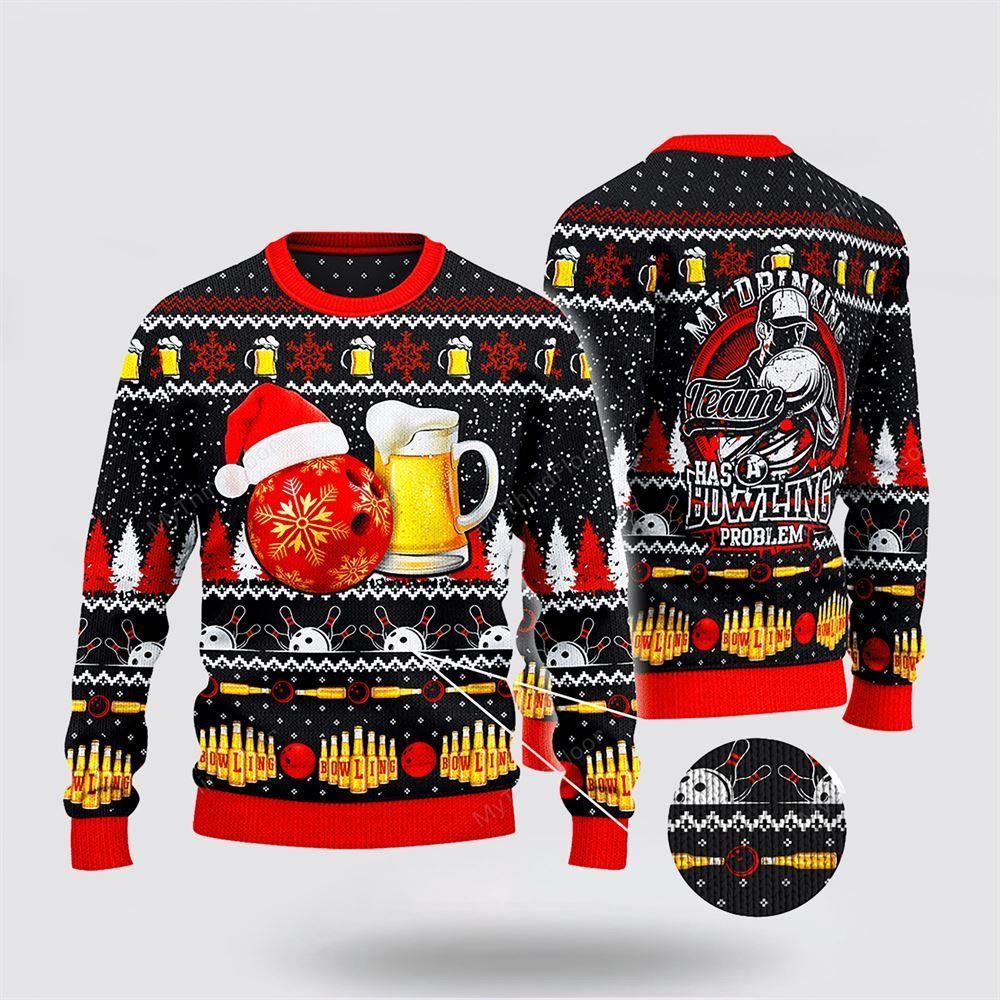 Bowling And Beer Lovers Gift Ugly Christmas Sweater – Christmas Gift For Bowling Enthusiasts