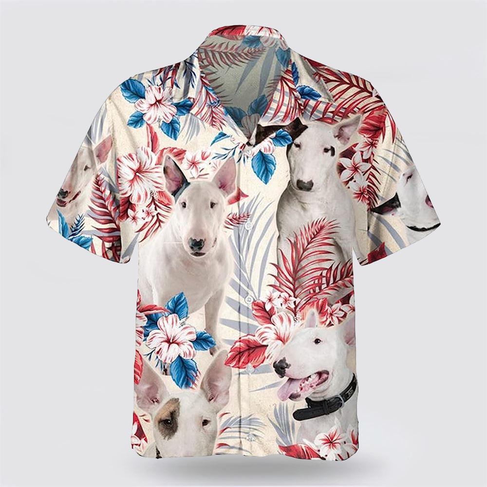 Bull Terrier On The Red Flower Tropic Background Hawaiian Shirt – Pet Lover Hawaiian Shirts