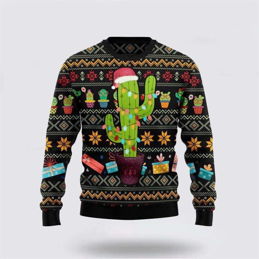 Cactus Wearing Santa Claus Hat Ugly Sweater – Christmas Gifts For Frends