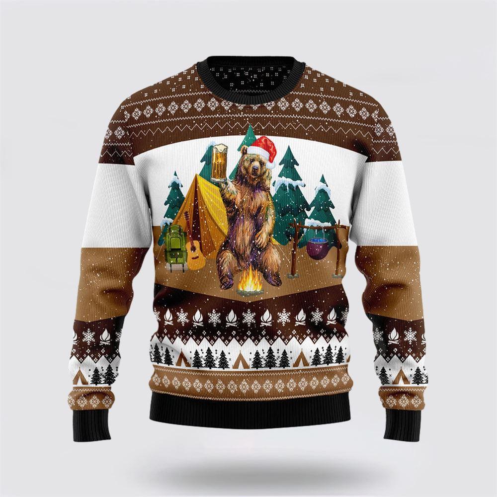Camping Bear I Hate People Funny Ugly Christmas Sweater – Sweater Gifts For Pet Lover