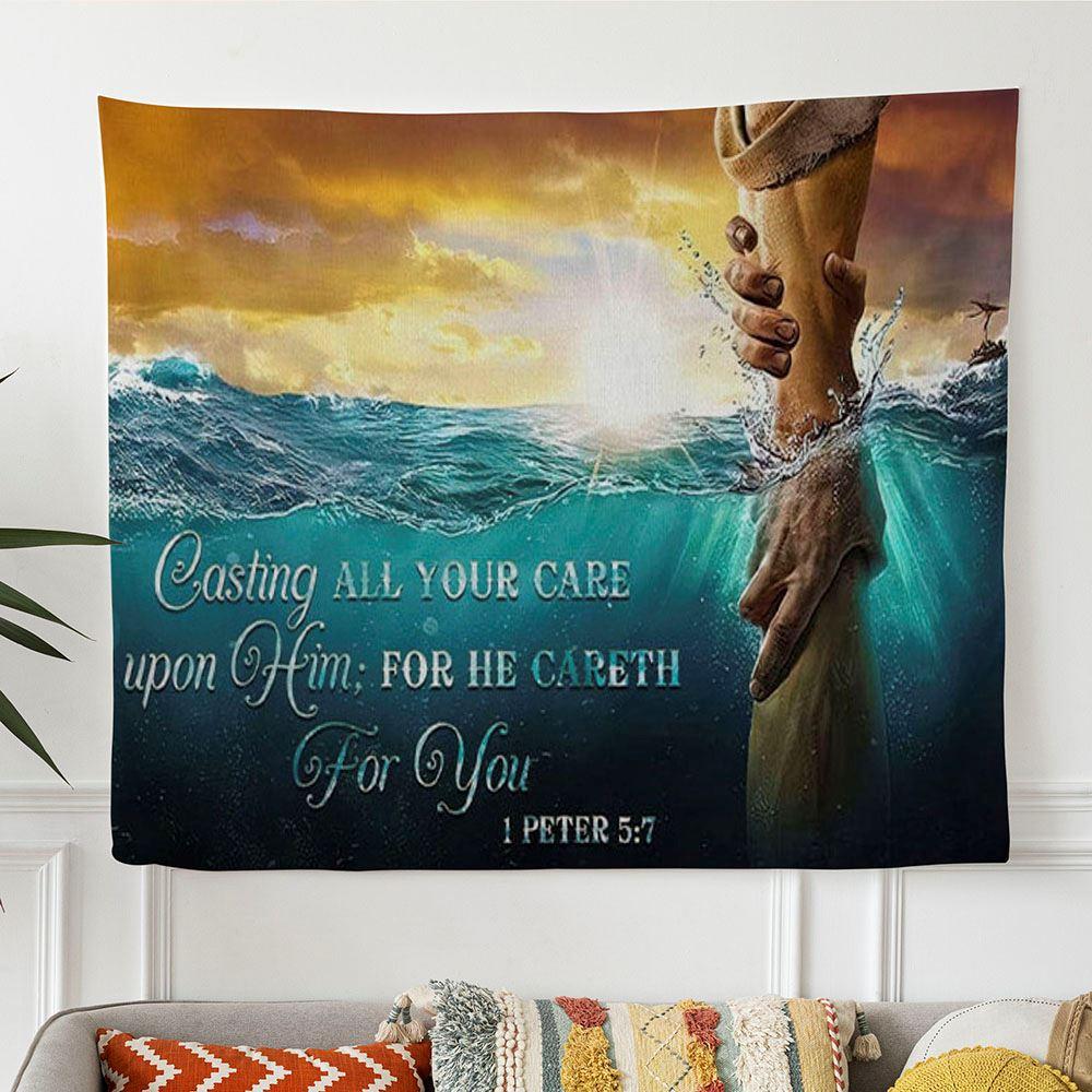 Casting All Your Care Upon Him 1 Peter 57 Kjv Tapestry Wall Art Bible Verse Wall Art – Tapestries Gift For Christian