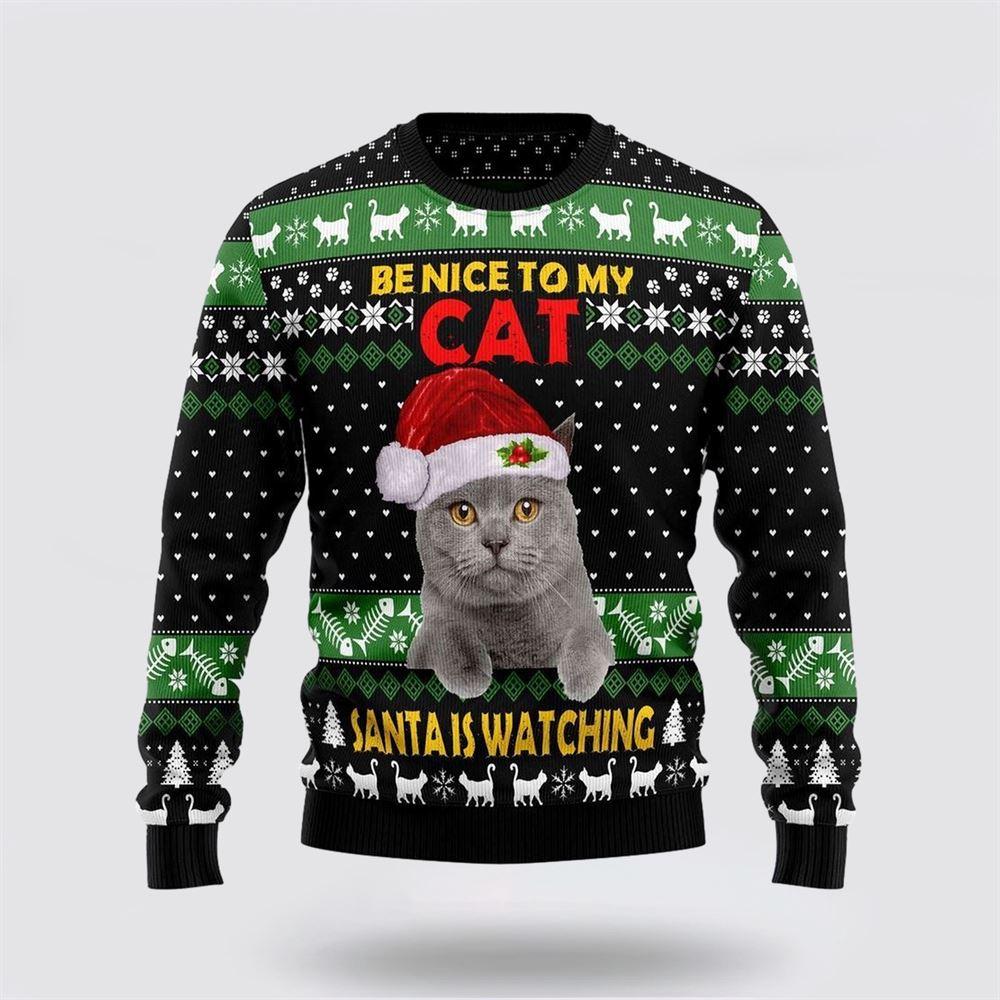 Cat Be Nice Ugly Christmas Sweater – Cat Lover Christmas Sweater