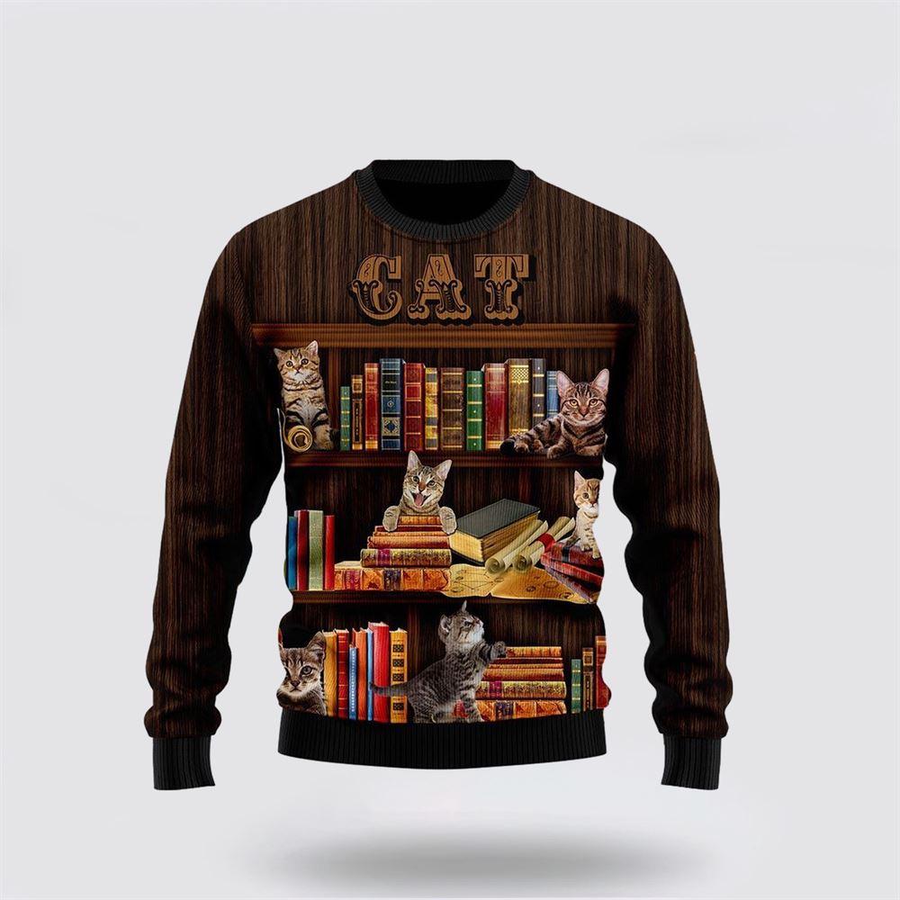 Cat Bookcase Ugly Christmas Sweater – Cat Lover Christmas Sweater Cat Bookcase Ugly Christmas Sweater – Cat Lover Christmas Sweater