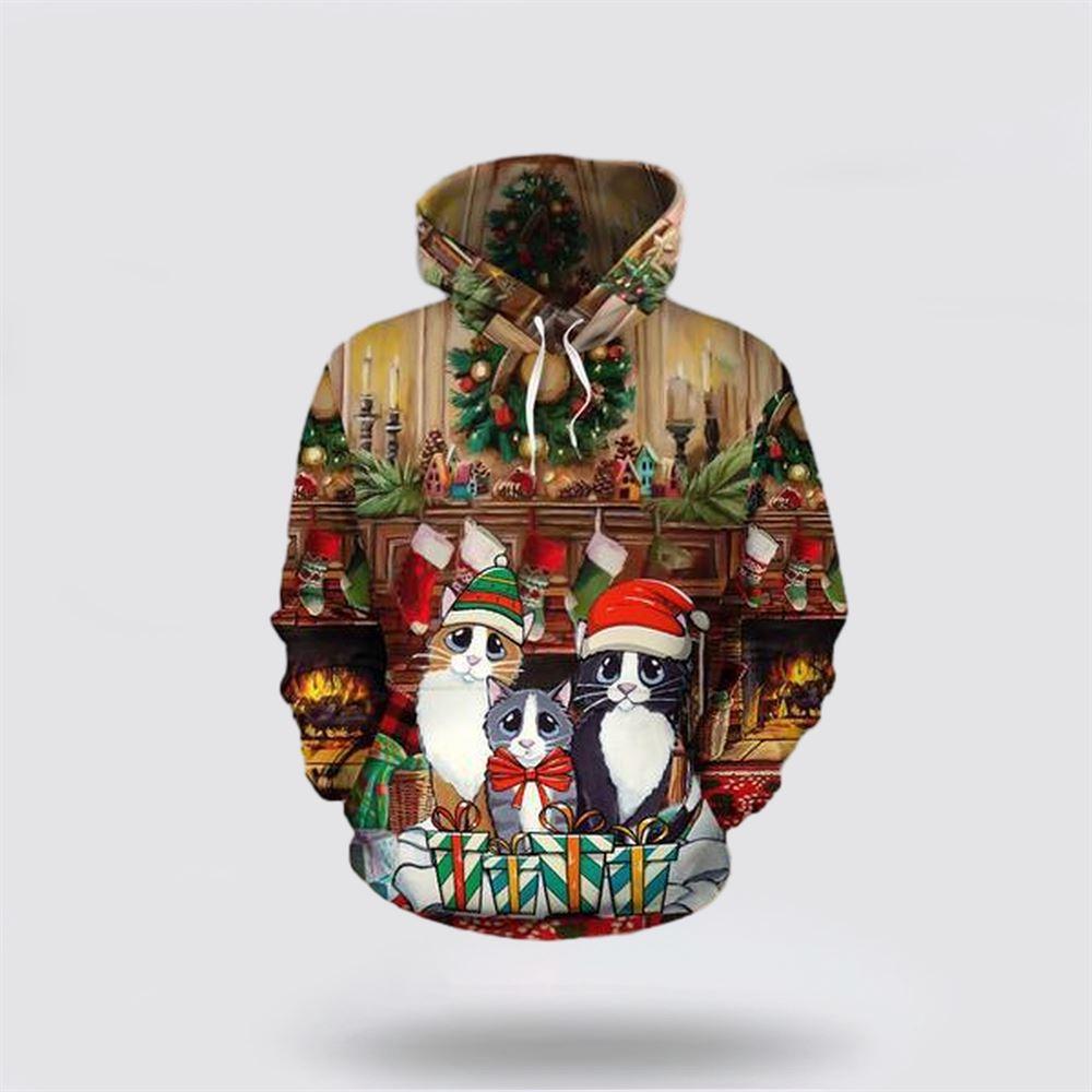 Cat Christmas 3D All Over Print Hoodie – Cat Lover Christmas Hoodie