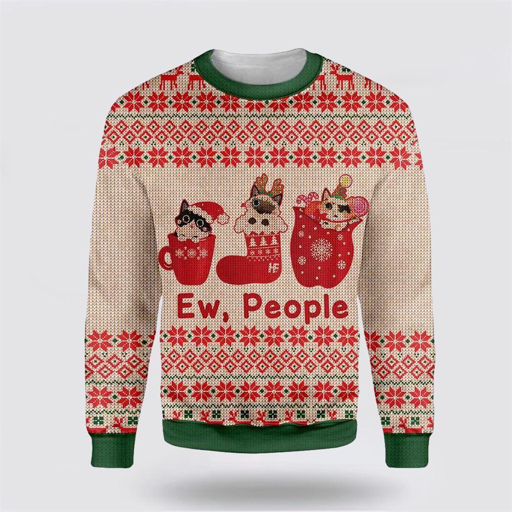 Cat Christmas Ew People Ugly Christmas Sweater – Cat Lover Christmas Sweater
