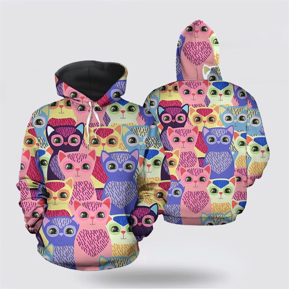 Cat Colorful Group Christmas All Over Print Hoodie – Cat Lover Christmas Hoodie