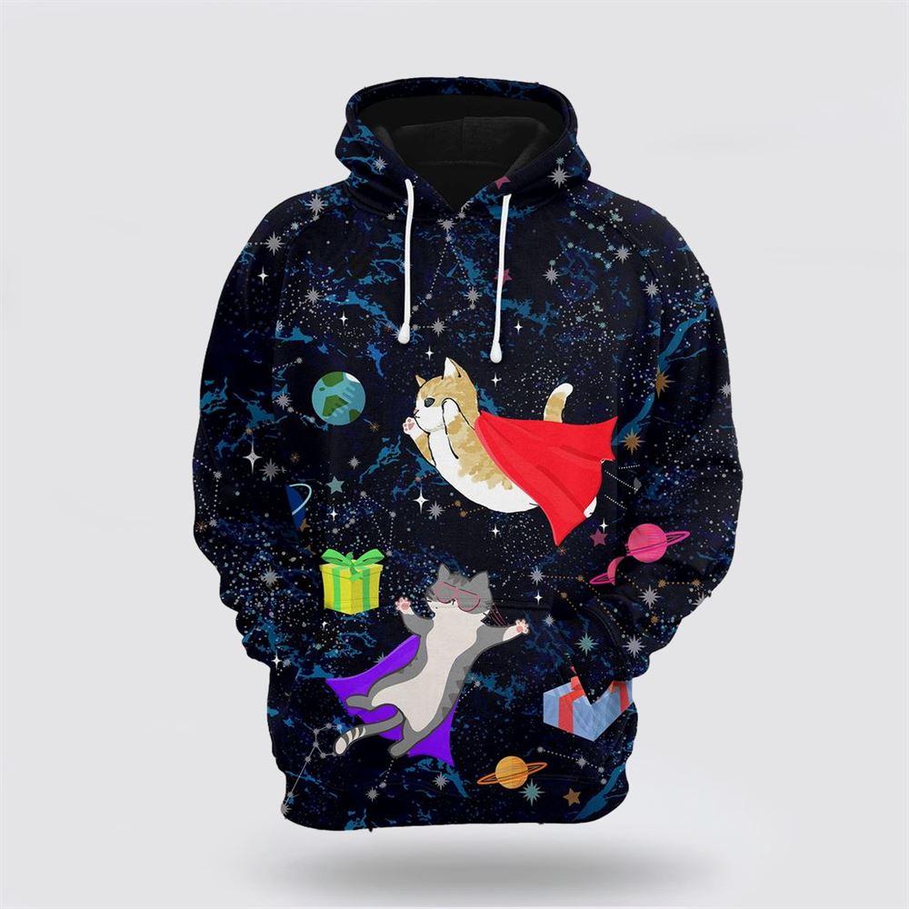 Cat Space Christmas All Over Print Hoodie – Cat Lover Christmas Hoodie