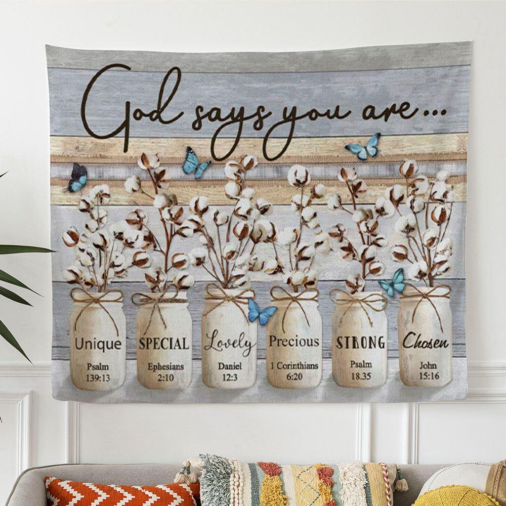 Christian Wall Art God Says You Are Cotton Flowers Butterflies Tapestry Print – Tapestries Gifts For Jesus Lovers Christian Wall Art God Says You Are Cotton Flowers Butterflies Tapestry Print – Tapestries Gifts For Jesus Lovers
