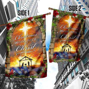 Christmas Begins With Christ Flag – Christmas Flag Outdoor Decoration