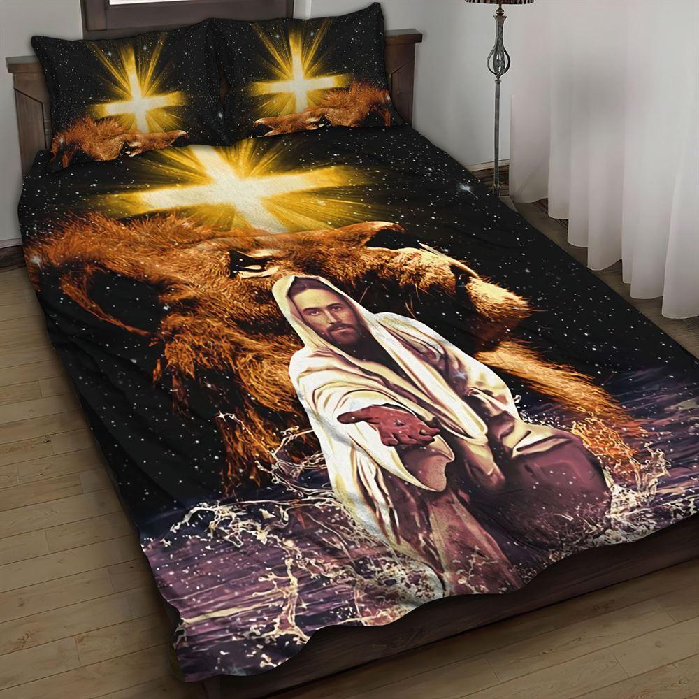 Cross and Lion Jesus Bedding Set – Christian Gift For Believers