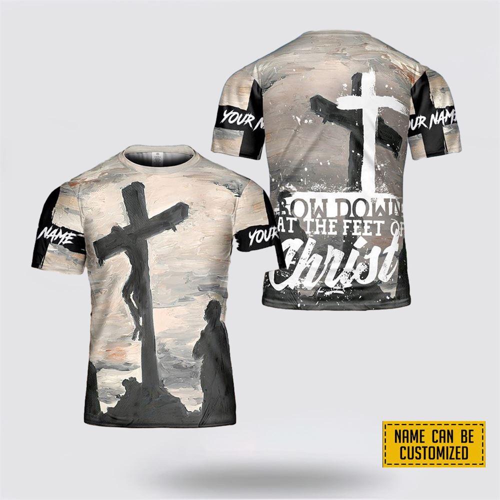 Custom Name At The Feet Of Christ Jesus All Over Print 3D T Shirt – Gifts For Christians