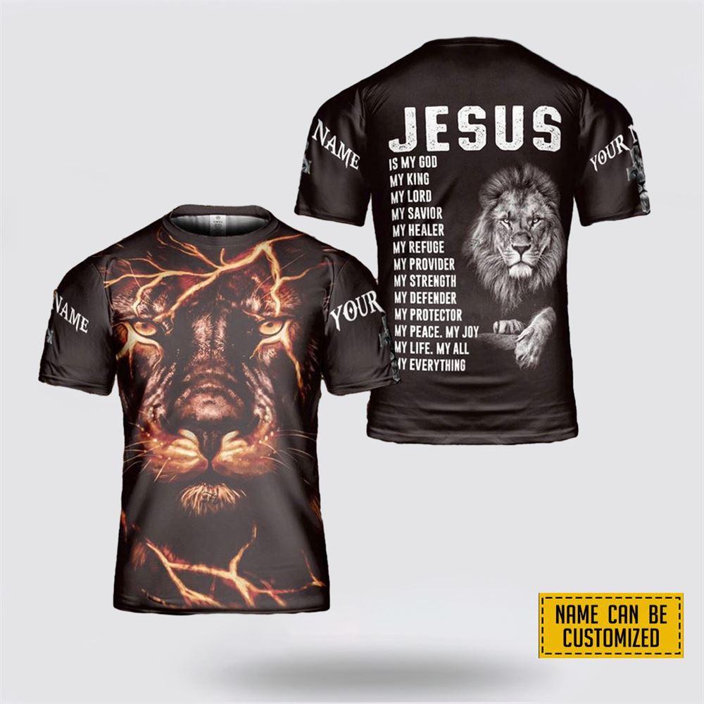 Custom Name Custom Name Lion Jesus All Over Print 3D T Shirt – Gifts For Christians
