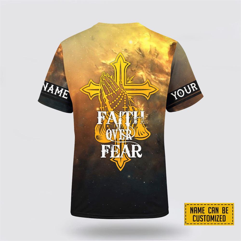 Custom Name Faith Over Fear Jesus Skull All Over Print 3D T Shirt – Gifts For Christians