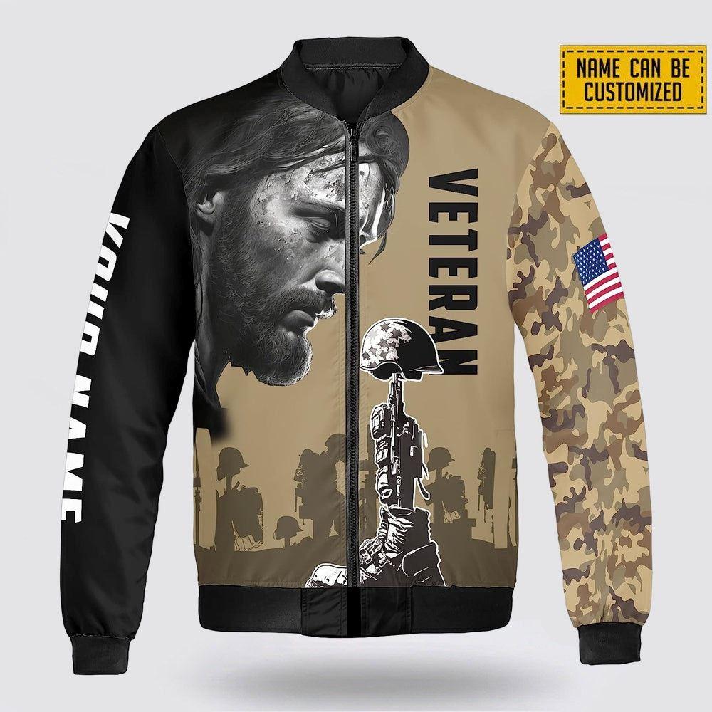 Custom Name Jesus Christ And The American Veteran Bomber Jacket – Gifts For Jesus Lovers