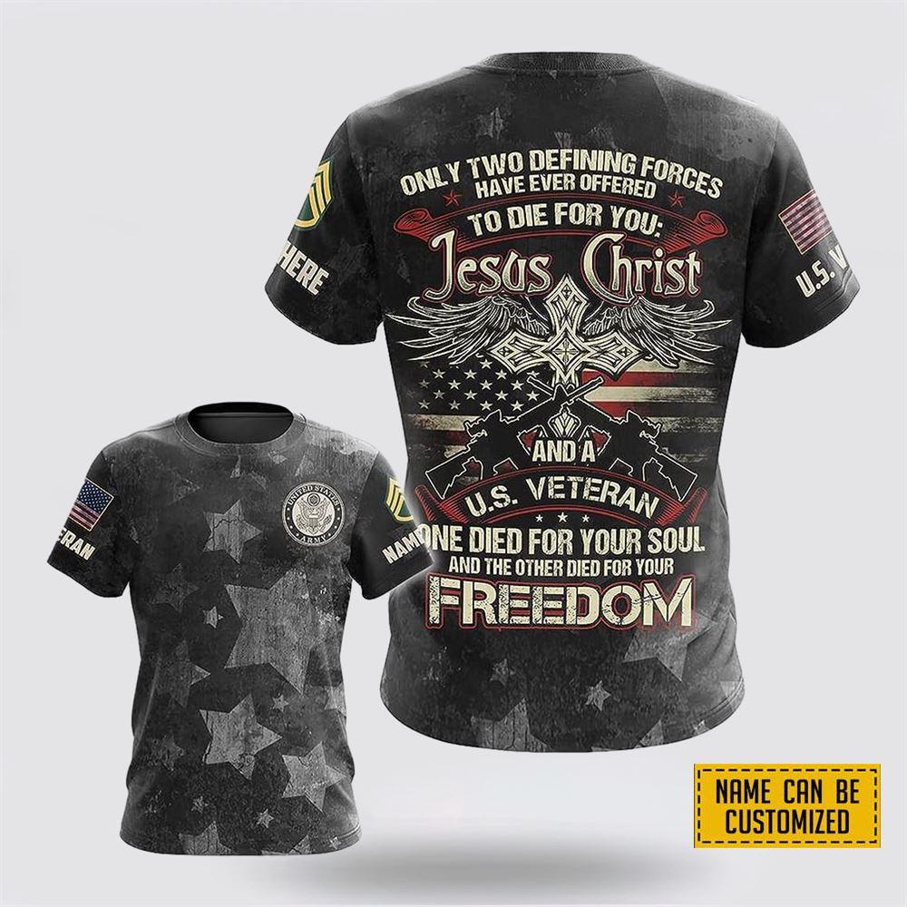 Custom Name Rank US Army Veteran Jesus Christ All Over Print 3D T Shirt – Gift For Military Personnel