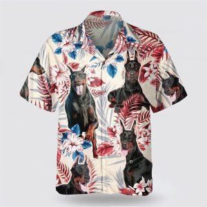 Doberman On The Red Flower Tropic Background&hellip;