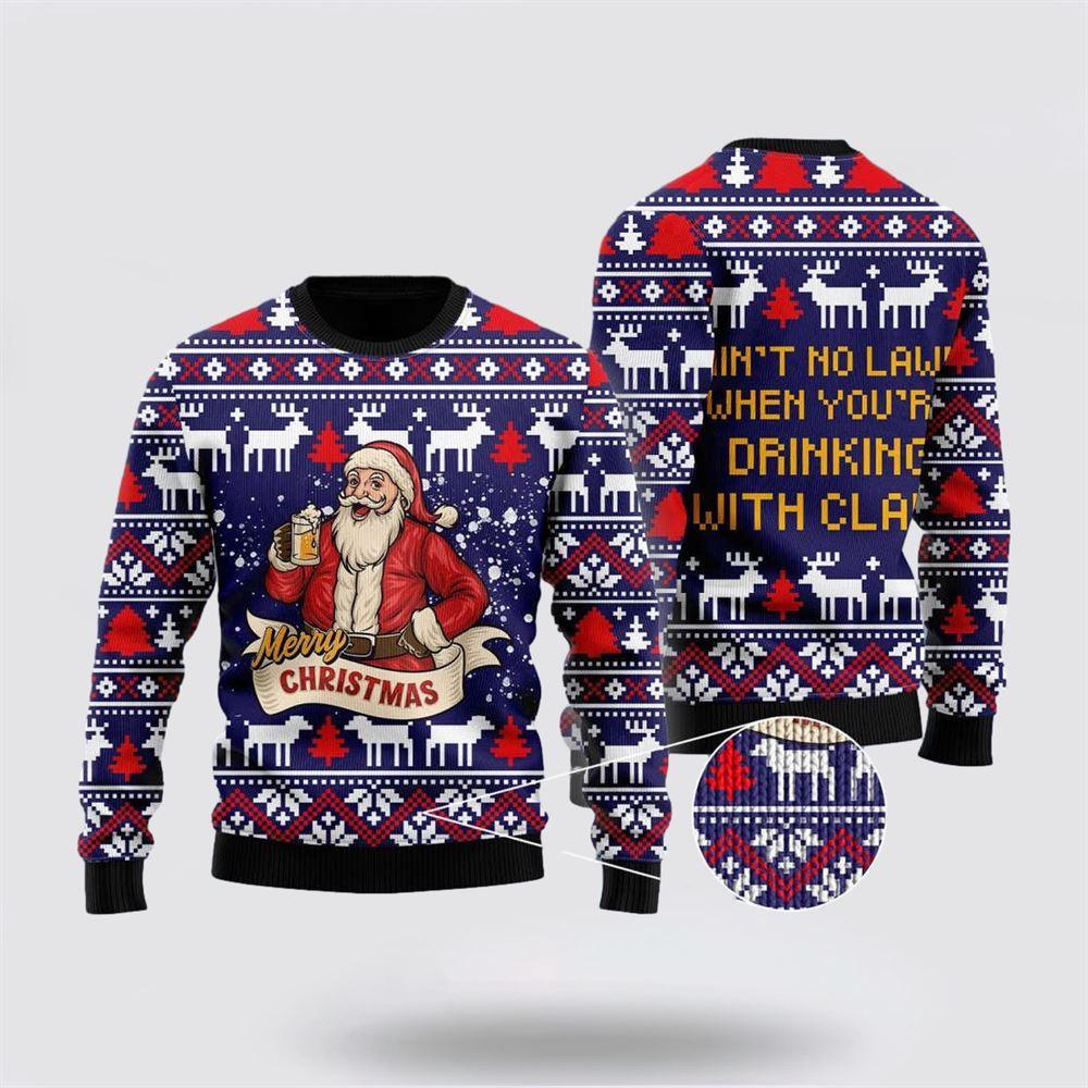 Drinking With Claus Ugly Christmas Sweater – Christmas Gifts For Frends