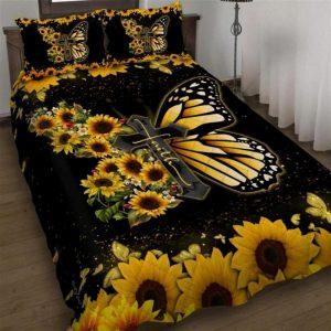 Faith Jesus Christ Butterfly Sunflower Quilt Bedding&hellip;