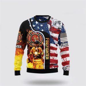 Firefighter USA Flag Ugly Christmas Sweater –&hellip;