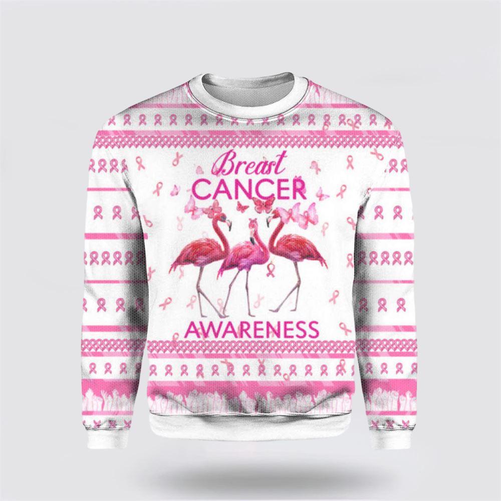 Flamingo Breast Cancer Awareness Ugly Christmas Sweater – Christmas Gifts For Survivors