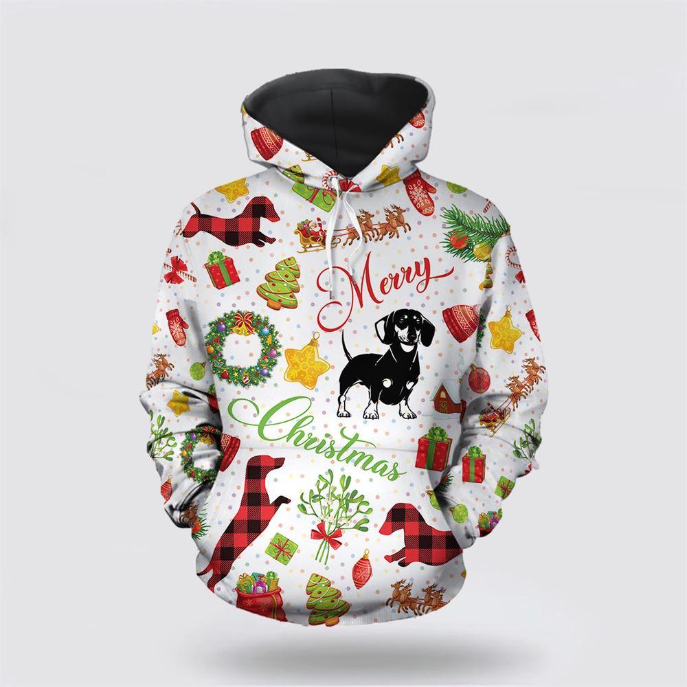 Funny Dachshund Christmas All Over Print 3D Hoodie – Pet Lover Christmas Hoodie