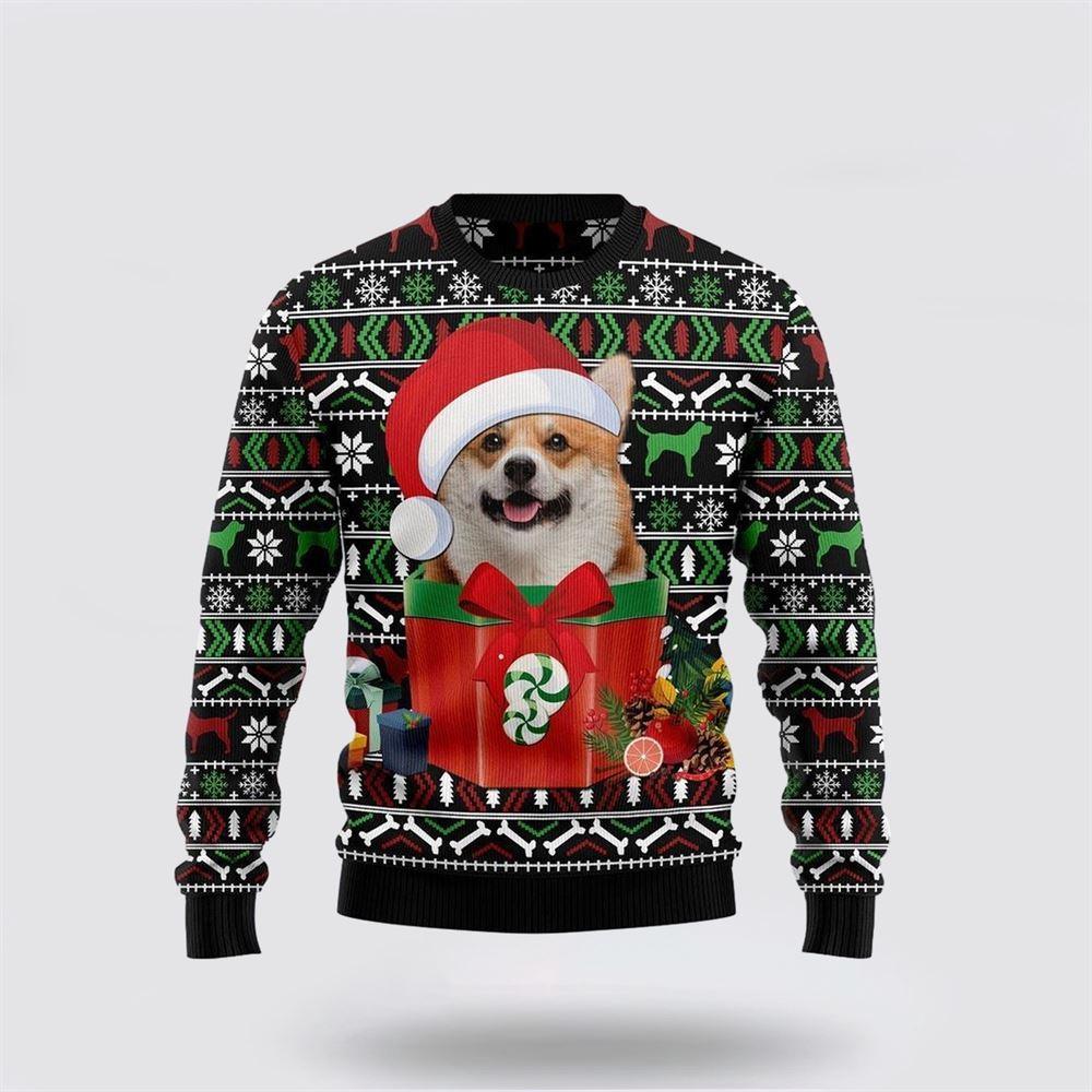 Funny Dog In The Gift Box Ugly Christmas Sweater – Dog Lover Christmas Sweater