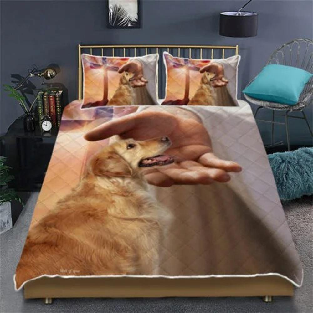 Golden Retriever With Jesus Quilt Bedding Set – Christian Gift For Believers Golden Retriever With Jesus Quilt Bedding Set – Christian Gift For Believers