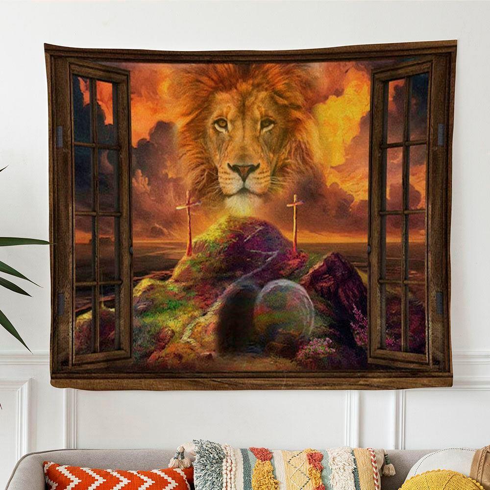 He Is Risen Lion Of Judah Easter Tapestry Wall Art – Gifts For Christians