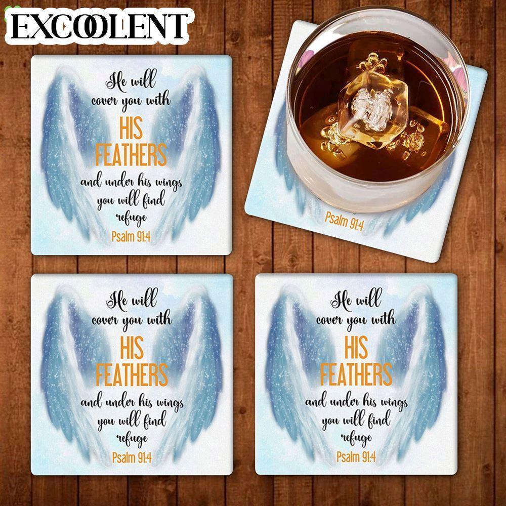 He Will Cover You With His Feathers Psalm 914 3 Stone Coasters – Coasters Gifts For Christian