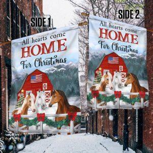 Horses Christmas Flag All Hearts Come Home For Christmas – Christmas Flag Outdoor Decoration