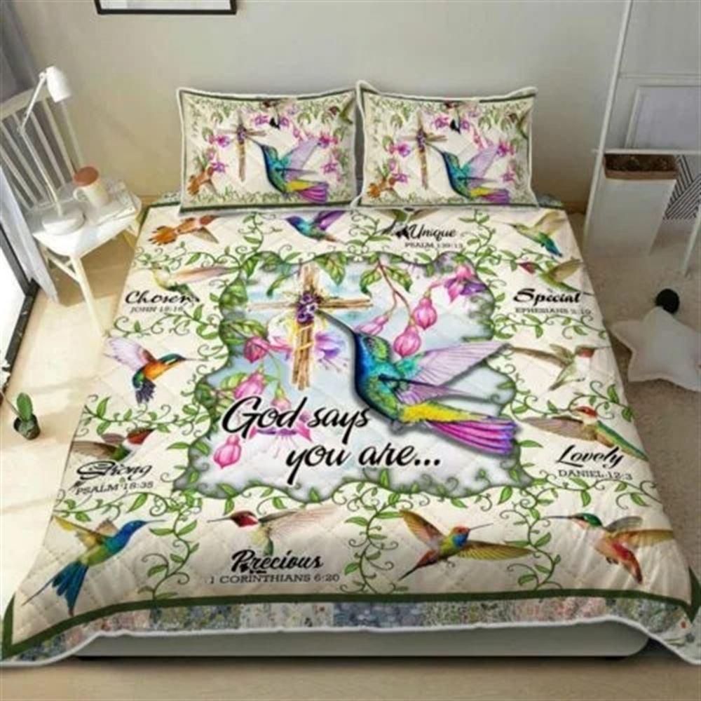 Hummingbird, God Says You Are Quilt Bedding Set – Christian Gift For Believers