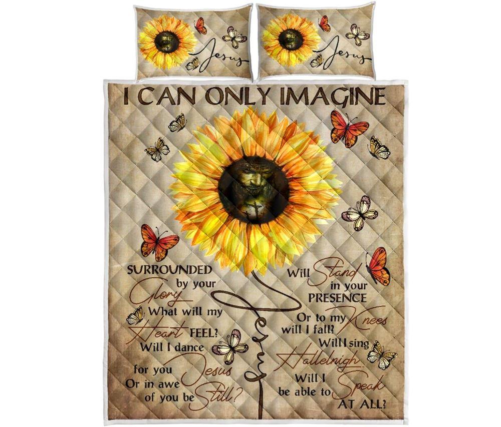 I Can Only Imagine Flower and Butterfly Christian Quilt Bedding Set – Christian Gift For Believers