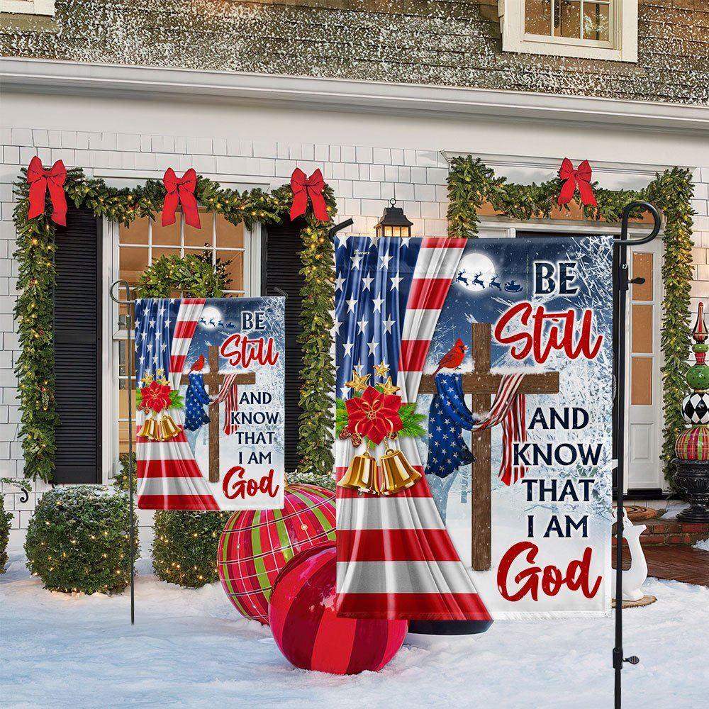 Jesus Christ Cross Christmas Flag  Be Still &amp Know That I Am God Flag – Christmas Flag Outdoor Decoration