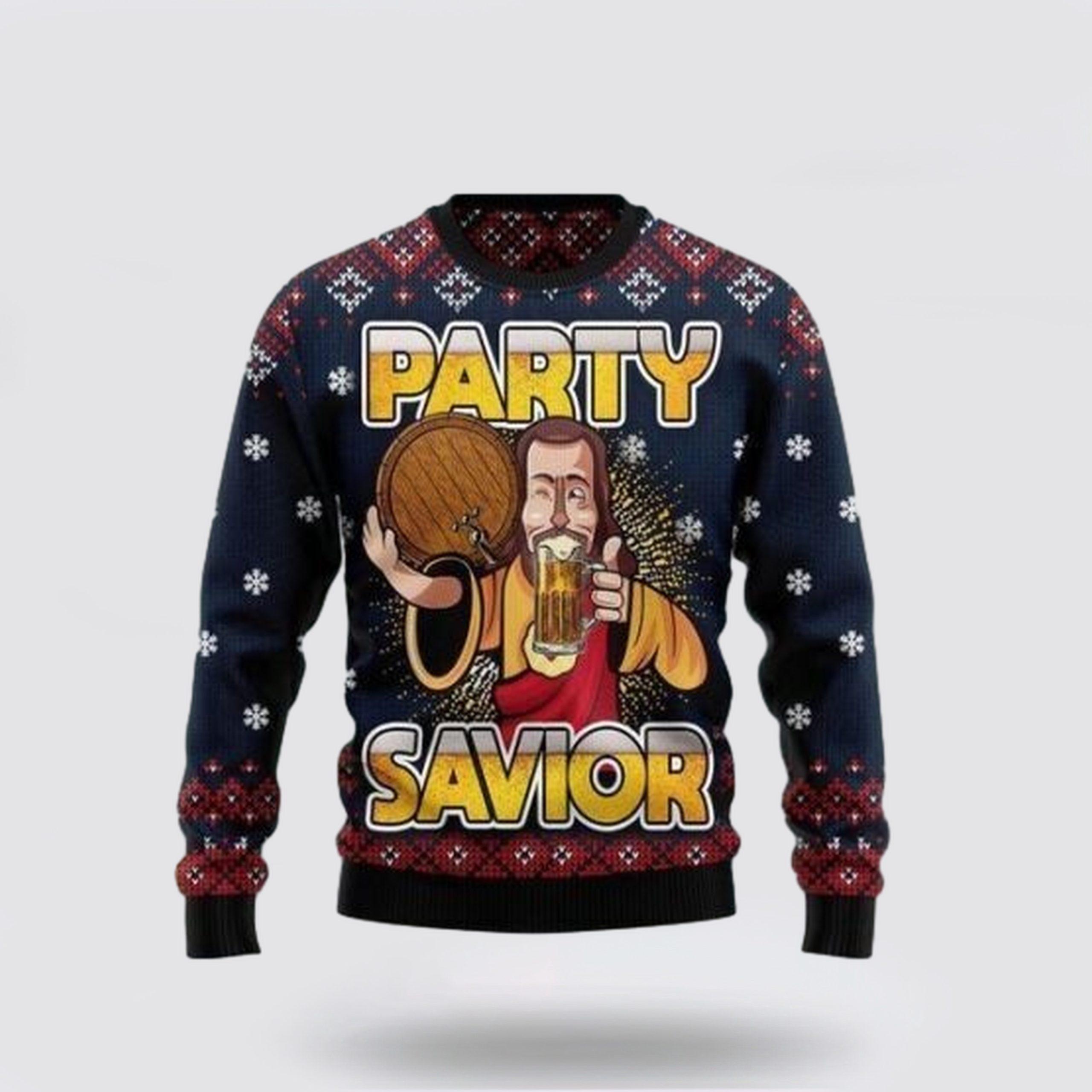 Jesus Drink Beer Party Savior Ugly Christmas Sweater – Gift For God Lover Jesus Drink Beer Party Savior Ugly Christmas Sweater – Gift For God Lover