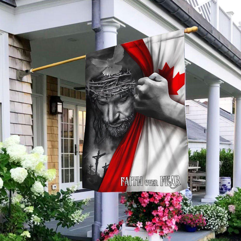Jesus Flag Jesus Faith Over Fear Canadian Flag – Christian Flag Outdoor Decoration