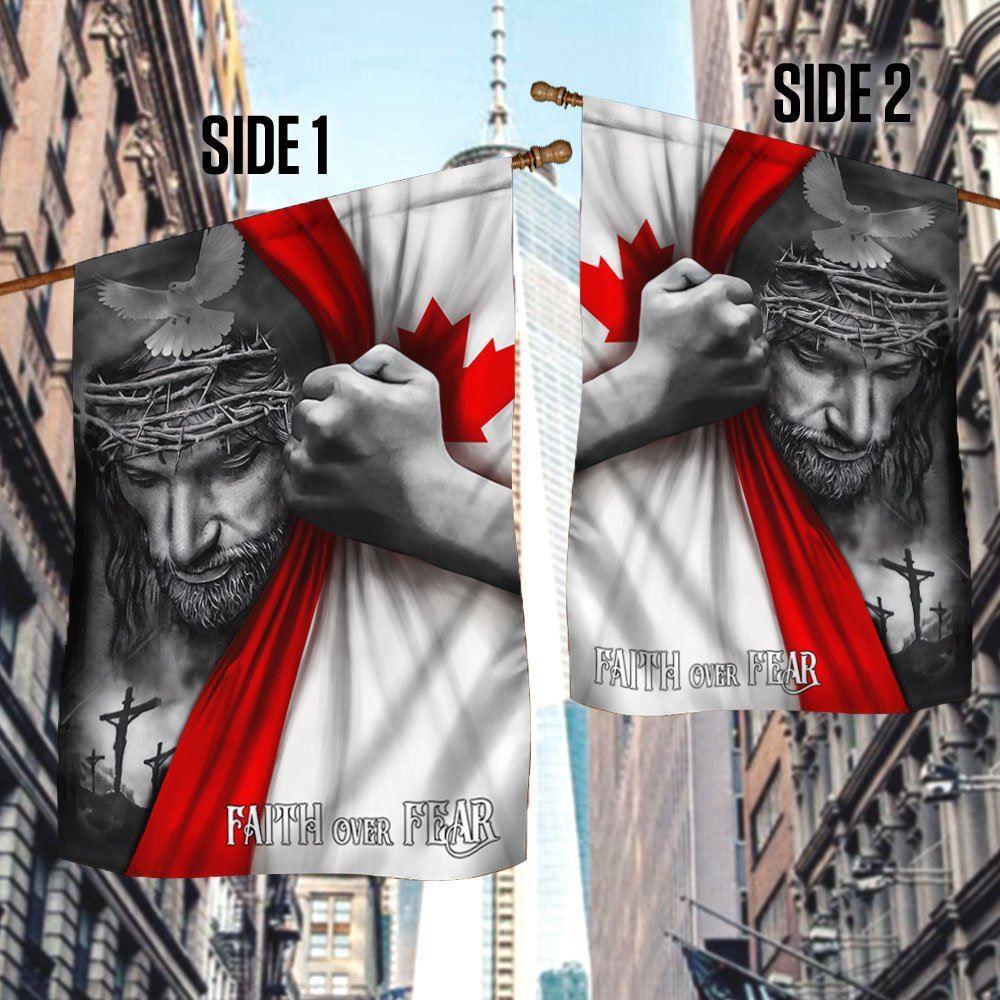 Jesus Flag Jesus Faith Over Fear Canadian Flag – Christian Flag Outdoor Decoration