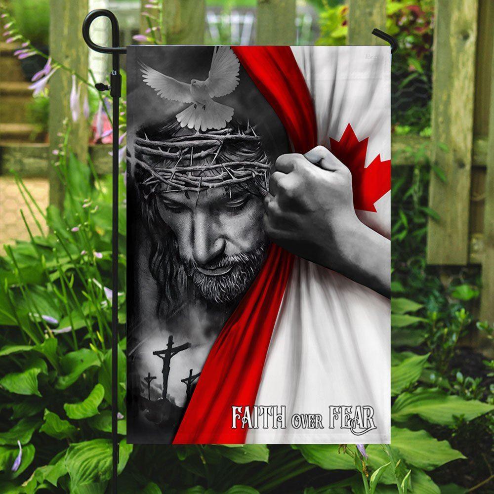 Jesus Flag Jesus Faith Over Fear Canadian Flag – Christian Flag Outdoor Decoration
