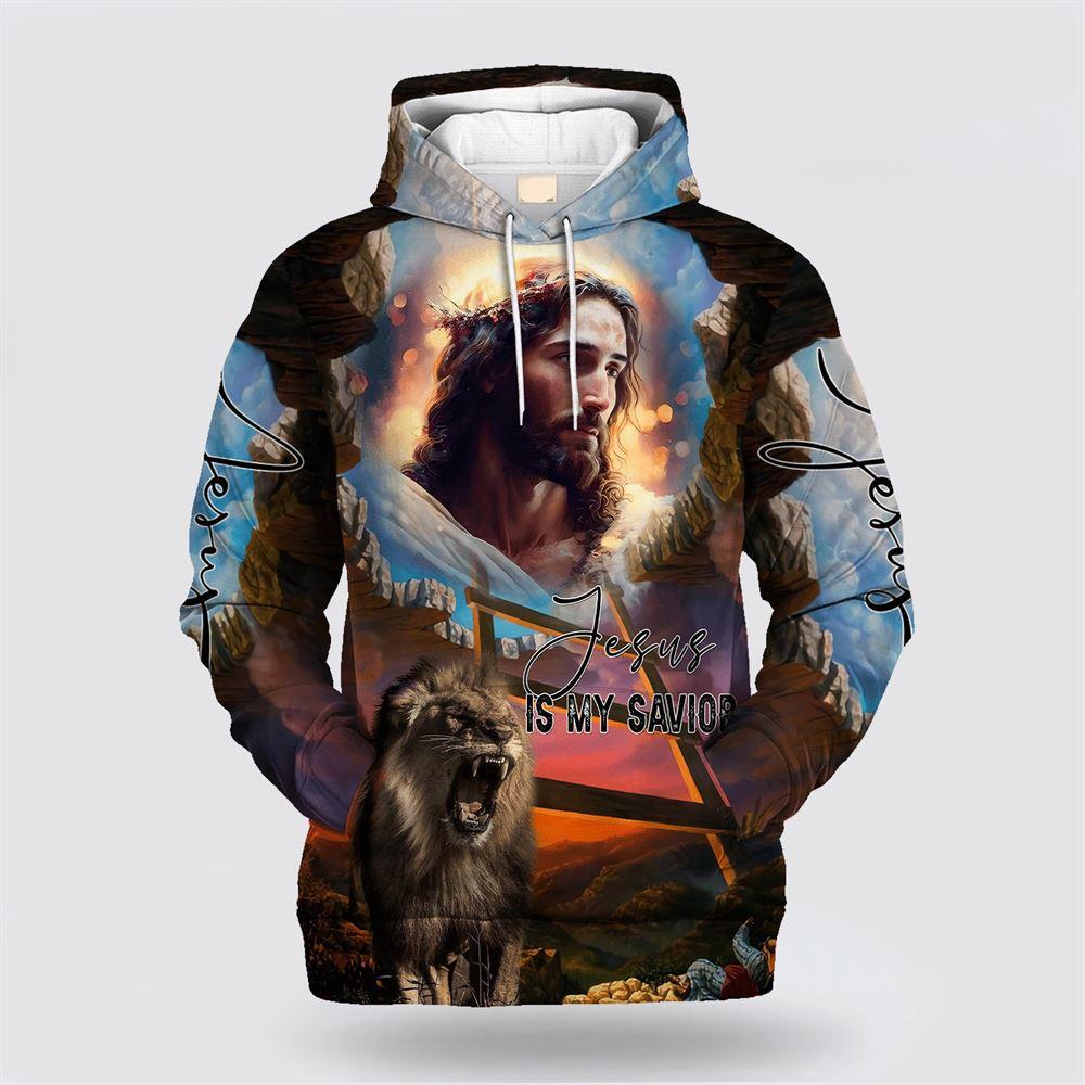 Jesus Lion Jesus Is My Savior All Over Print 3D Hoodie – Gifts For Jesus Lovers