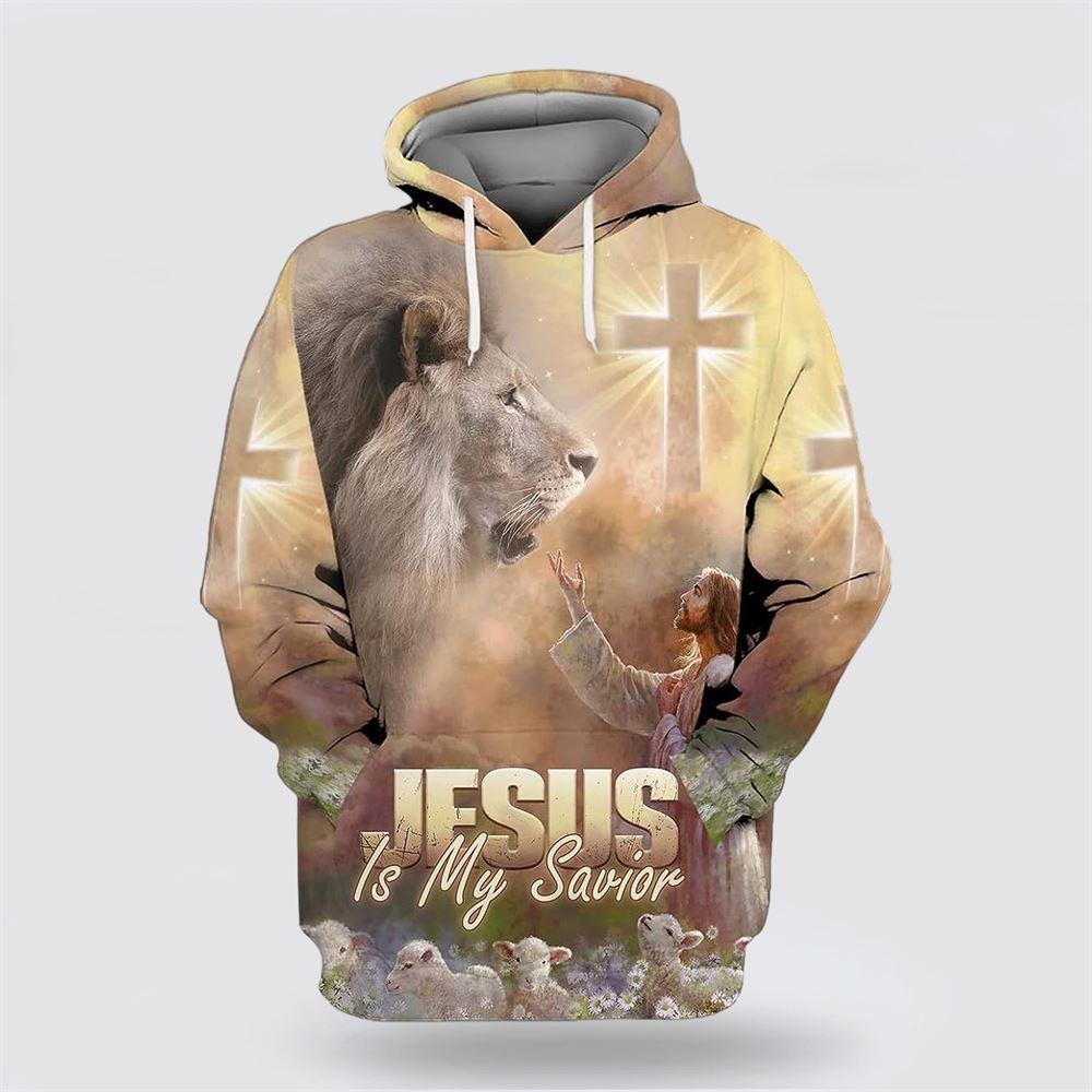 Jesus Lion Lamb Jesus Is My Savior All Over Print Hoodie Shirt – Christian Gift For Believers