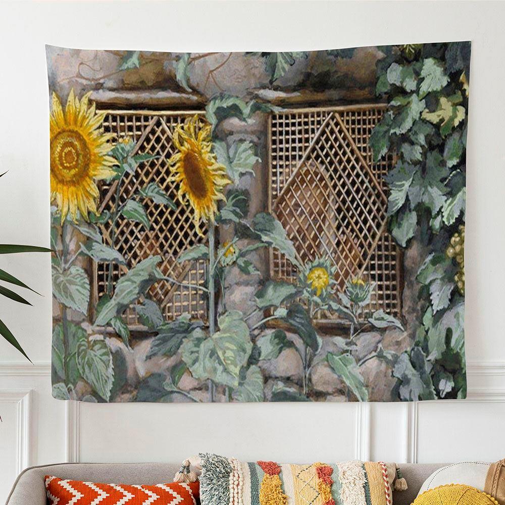 Jesus Looking Through A Lattice Tapestry Art – Tapestries Gifts For Christian Families